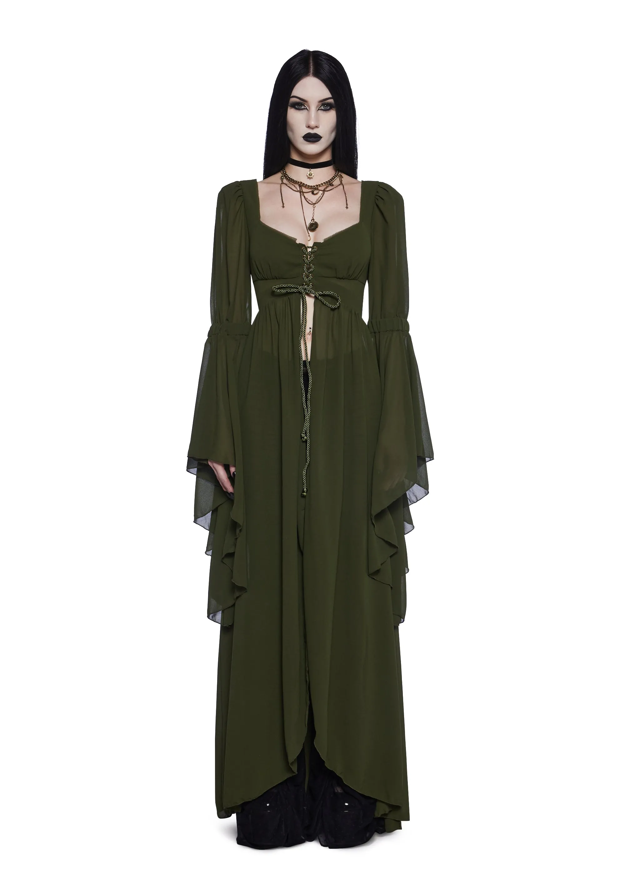 Hail To The Guardians Long Sleeve Top - Dark Green sold by Dolls Kill