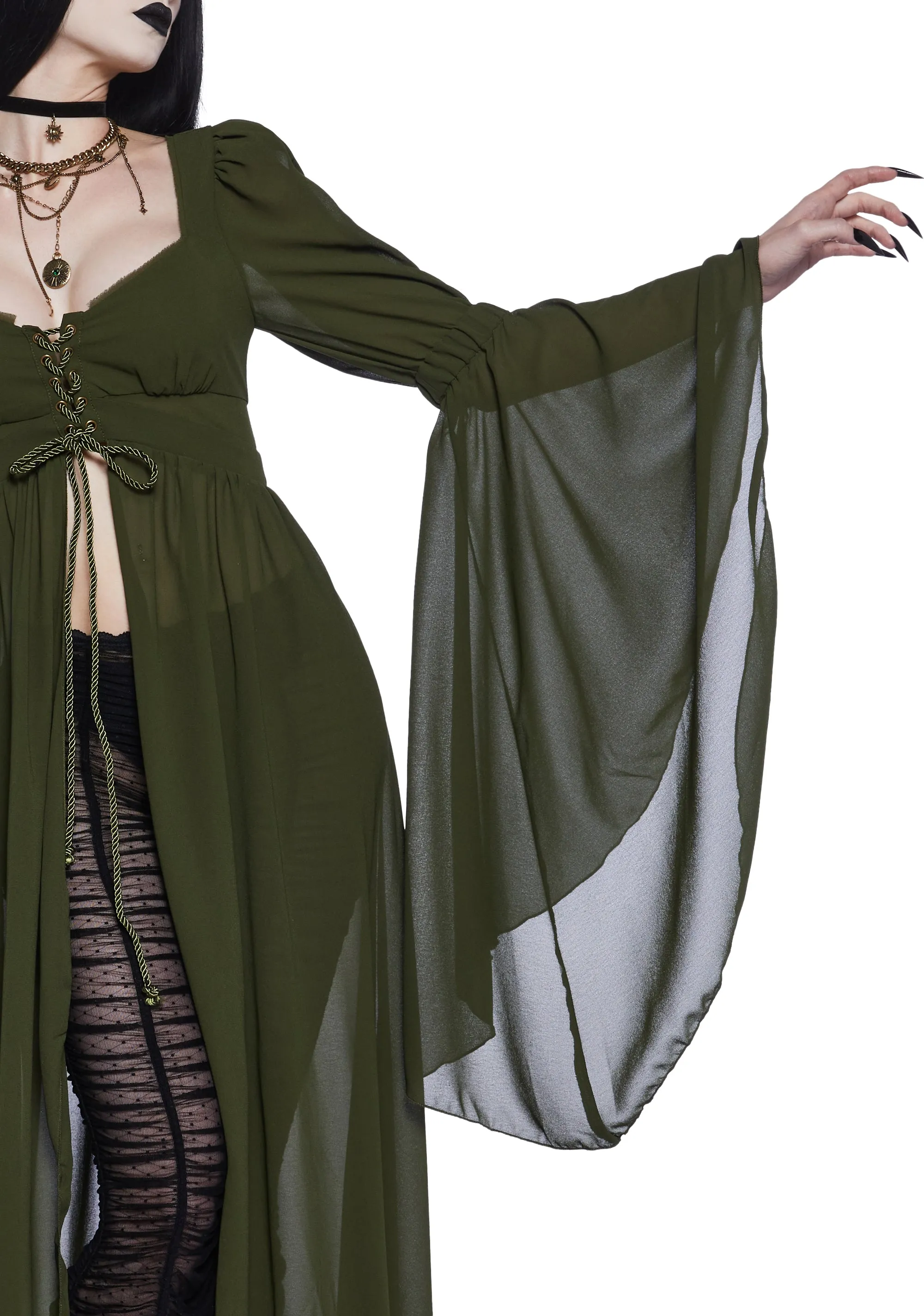 Hail To The Guardians Long Sleeve Top - Dark Green sold by Dolls Kill product image thumbnail 4