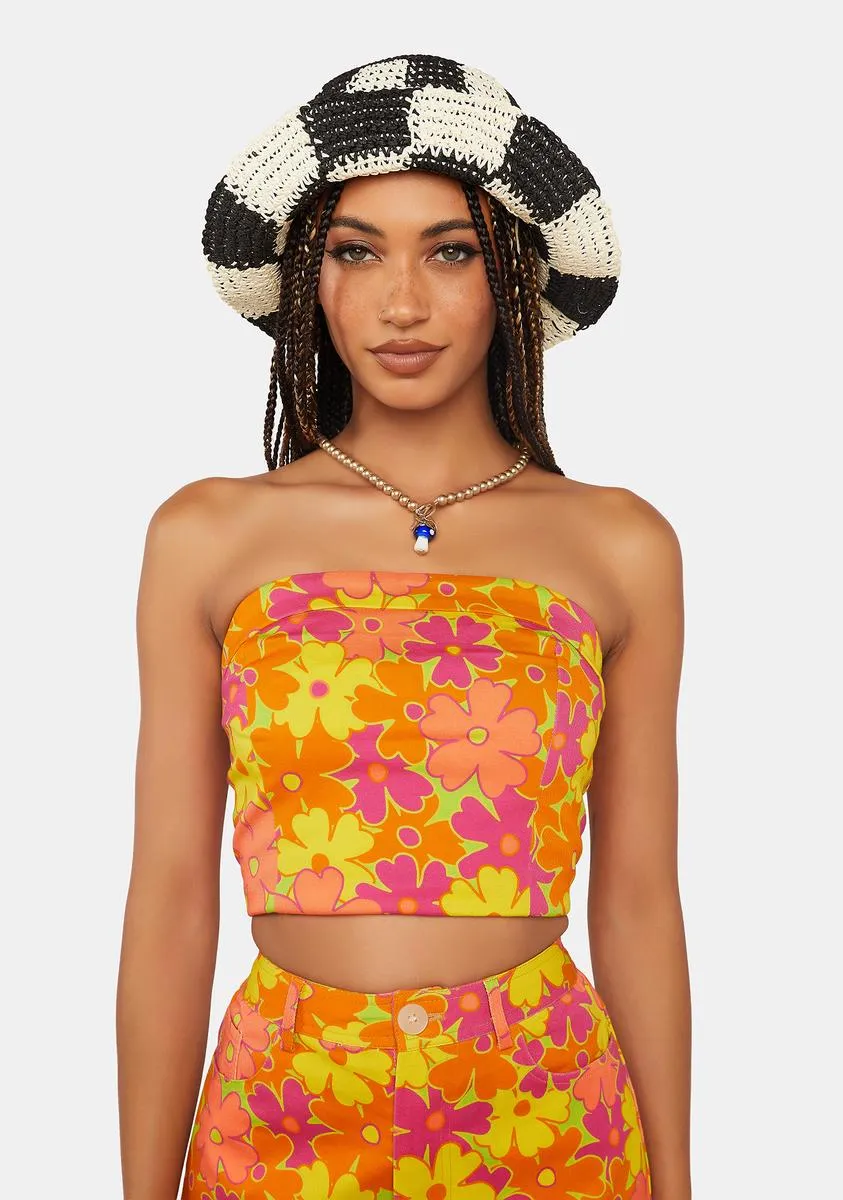 Orange Floral Bustier Crop Top sold by Dolls Kill