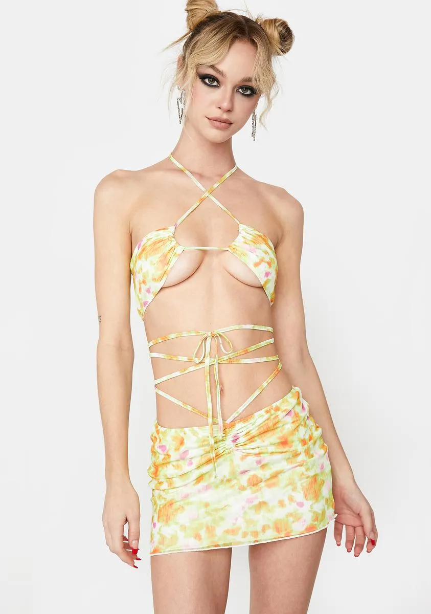 Lemon Viral Style Floral Skirt Set sold by Dolls Kill