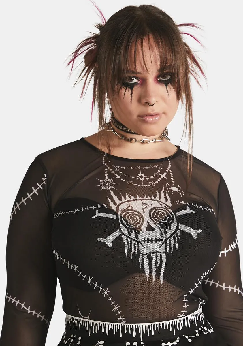 Plus Broken Bonez Mesh Top sold by Dolls Kill