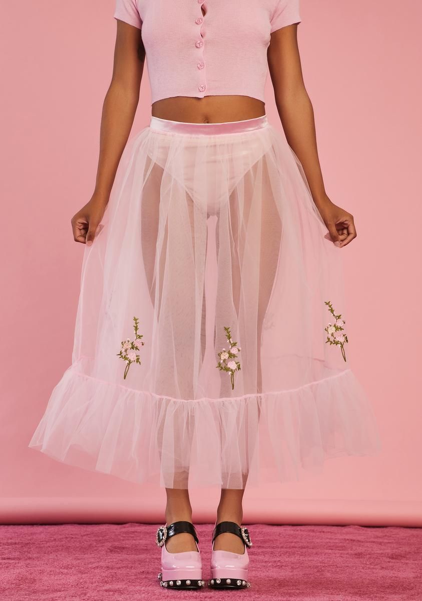 Pure As Sugar Tulle Midi Skirt sold by Dolls Kill