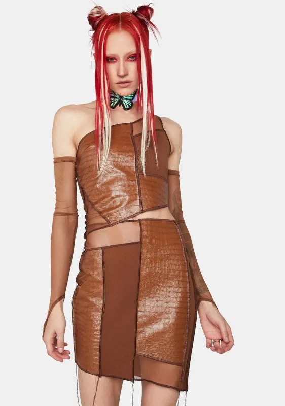 Lost Without Me Patchwork Skirt Set sold by Dolls Kill