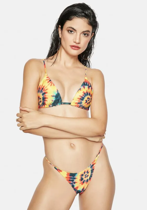 The Golden Girl Tie Dye String Bikini Top sold by Dolls Kill