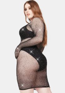 Plus Luxury Experience Rhinestone Fishnet Dress sold by Dolls Kill