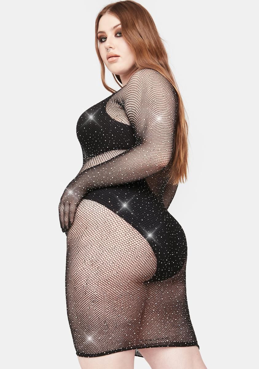 Plus Luxury Experience Rhinestone Fishnet Dress sold by Dolls Kill product image thumbnail 4