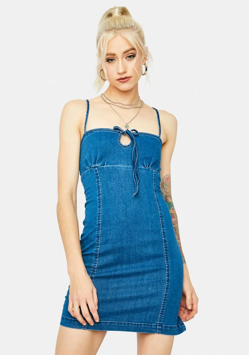Going Swimmingly Bodycon Denim Mini Dress sold by Dolls Kill