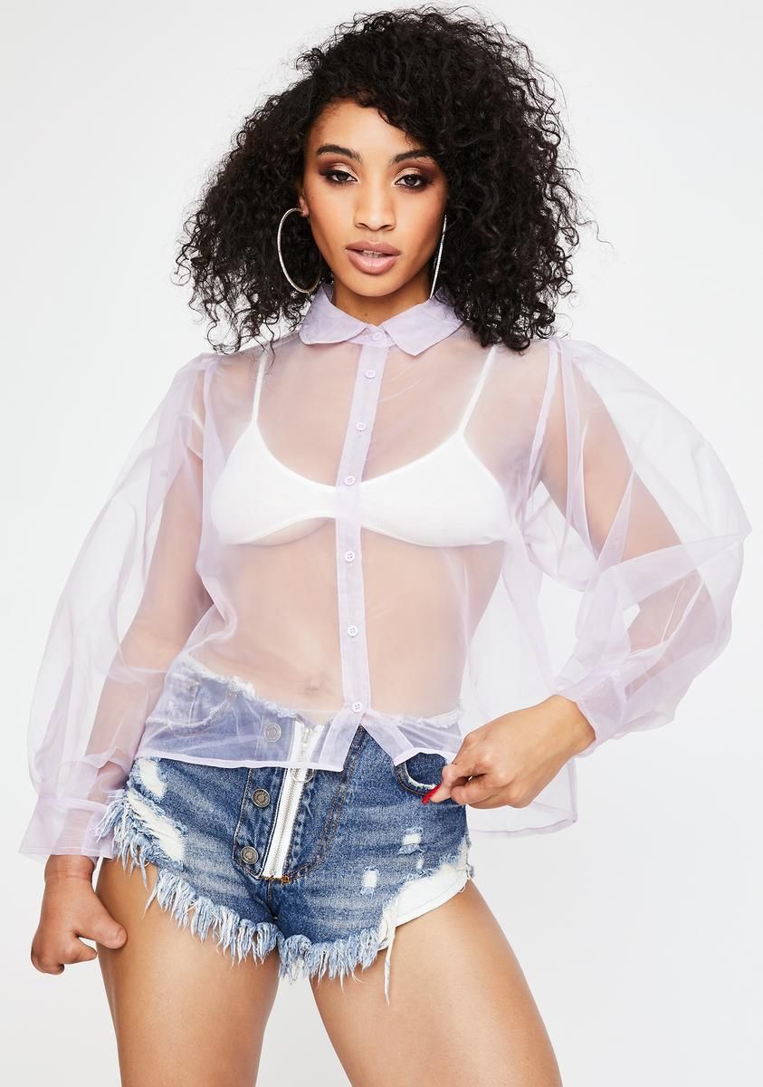 Lilac Makiza Sheer Shirt sold by Dolls Kill