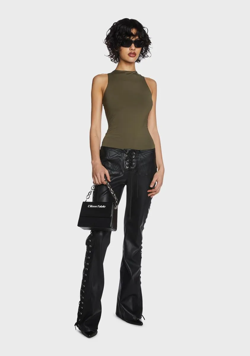 Olive Round Neck Sleeveless Bodysuit sold by Dolls Kill product image thumbnail 5