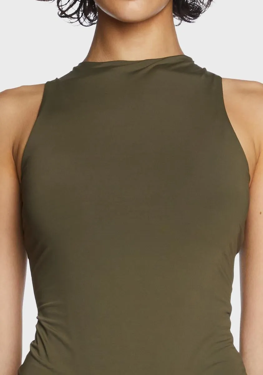 Olive Round Neck Sleeveless Bodysuit sold by Dolls Kill product image thumbnail 2