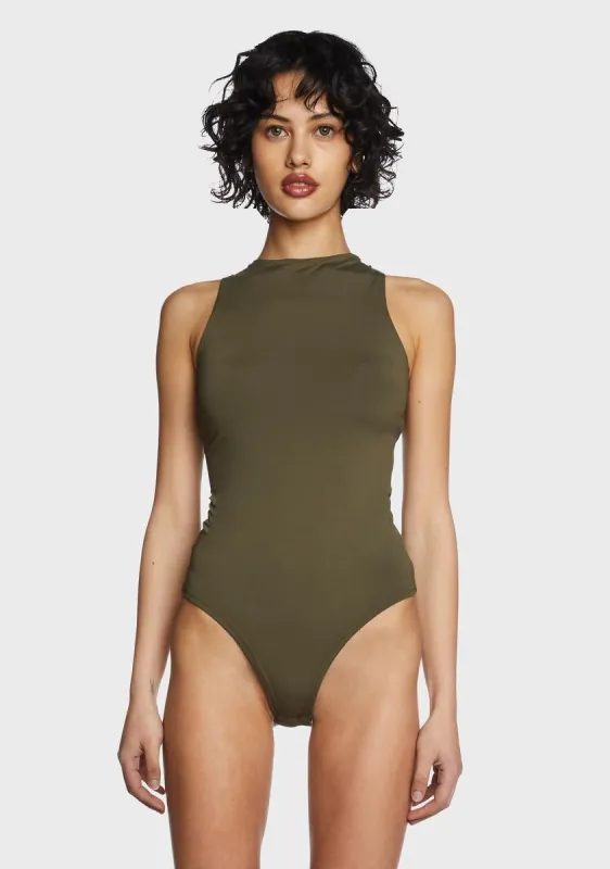 Olive Round Neck Sleeveless Bodysuit sold by Dolls Kill