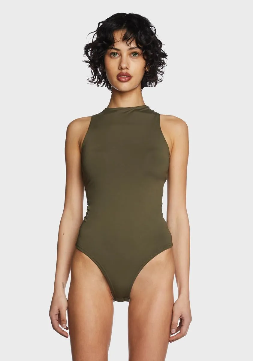 Olive Round Neck Sleeveless Bodysuit sold by Dolls Kill