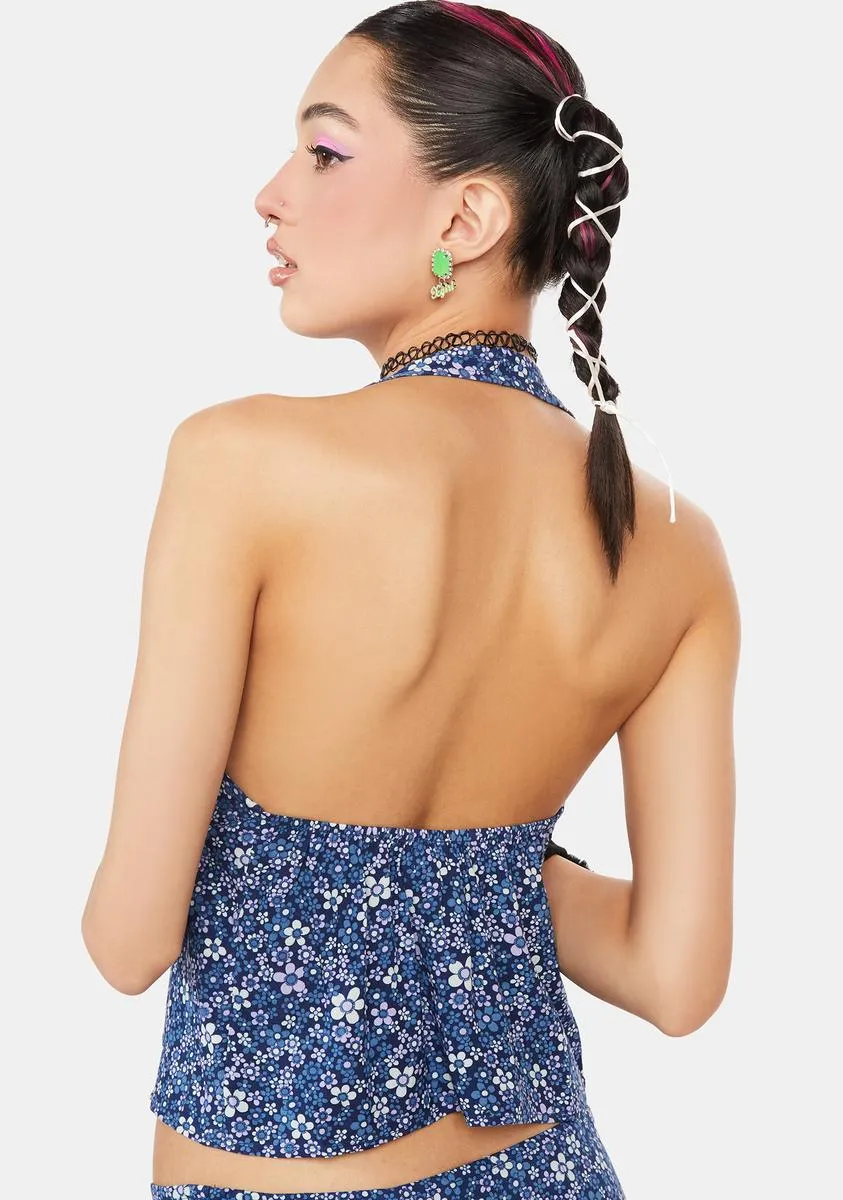 Retro Floral Blue Roula Halter Top sold by Dolls Kill product image thumbnail 4