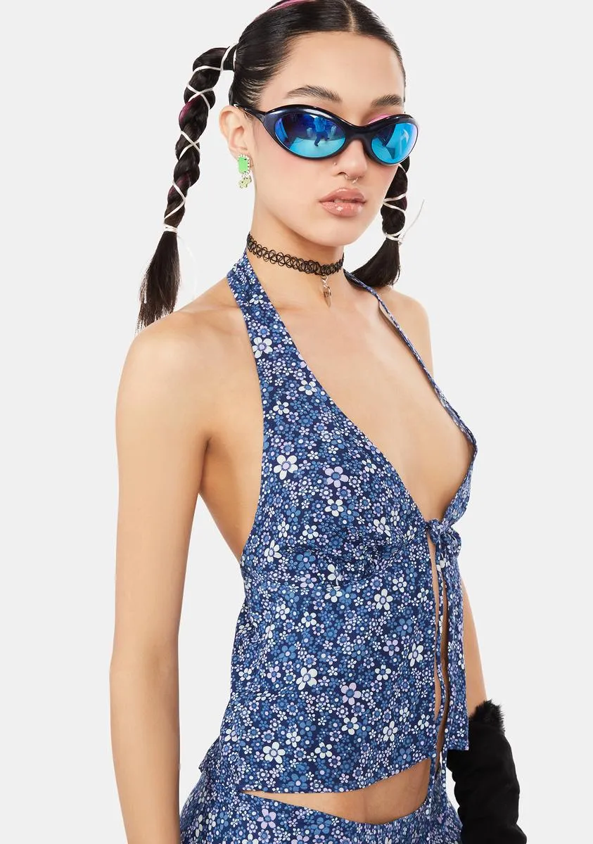 Retro Floral Blue Roula Halter Top sold by Dolls Kill product image thumbnail 2