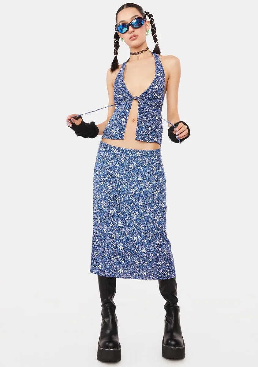 Retro Floral Blue Roula Halter Top sold by Dolls Kill product image thumbnail 3