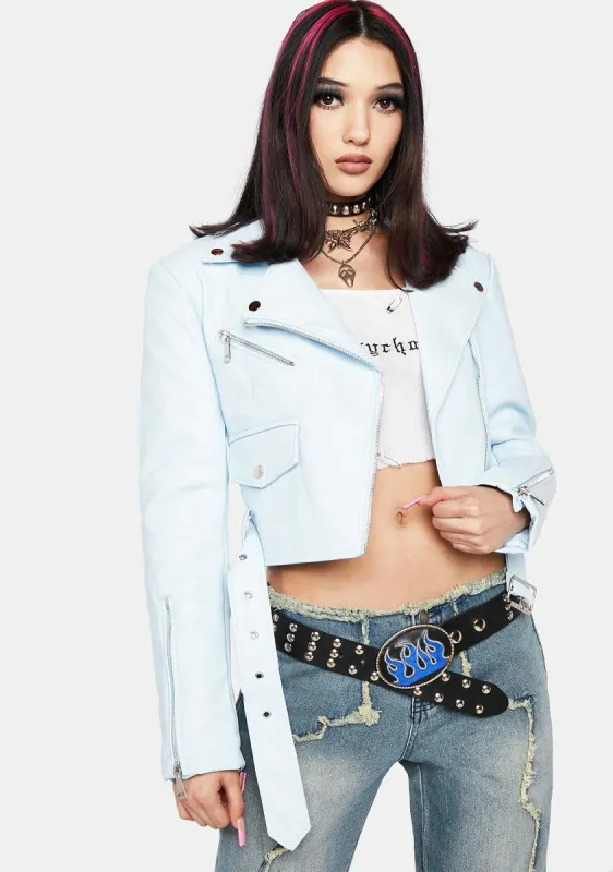 Blue Moto Jacket sold by Dolls Kill