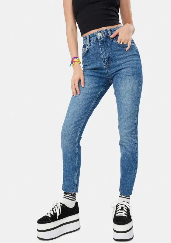 Edie High Waist Raw Hem Skinny Jeans sold by Dolls Kill