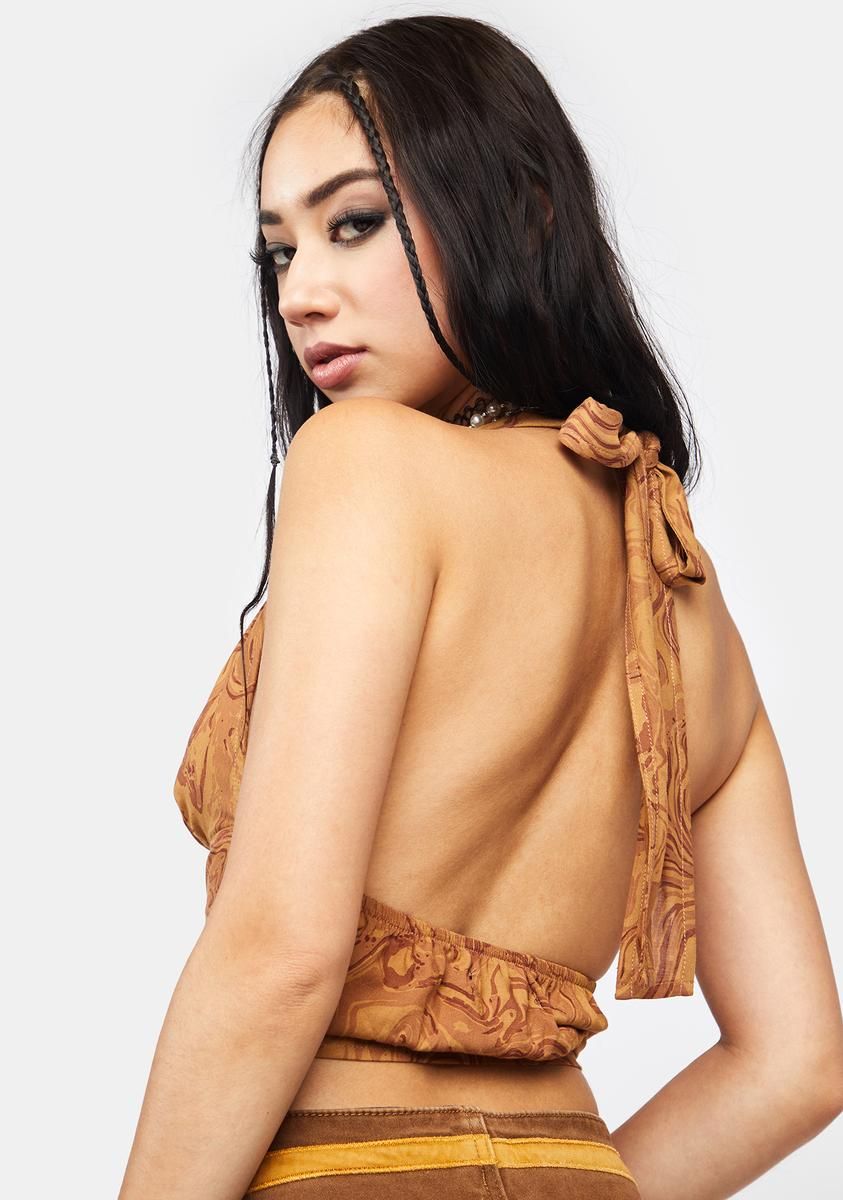 Fluid Marbling Brown Nanda Crop Top sold by Dolls Kill product image thumbnail 4