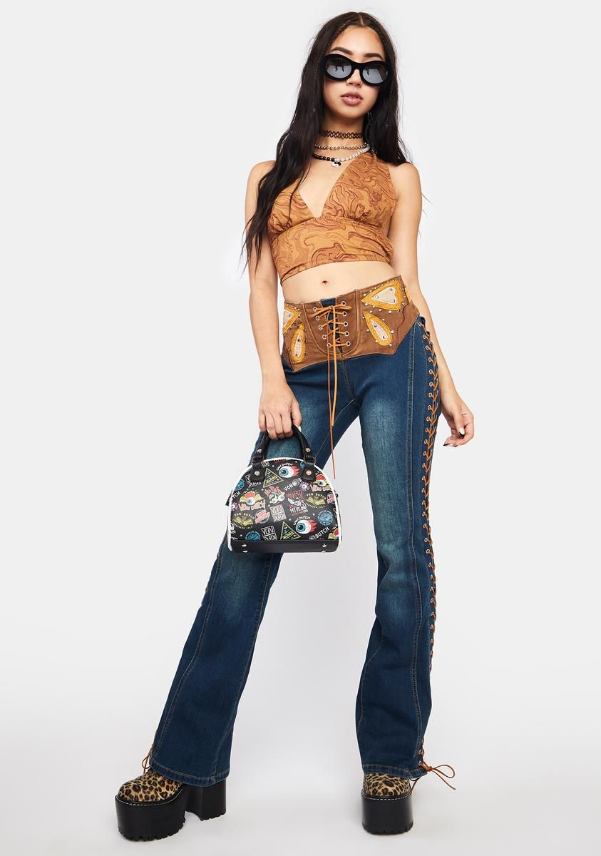 Fluid Marbling Brown Nanda Crop Top sold by Dolls Kill product image thumbnail 3