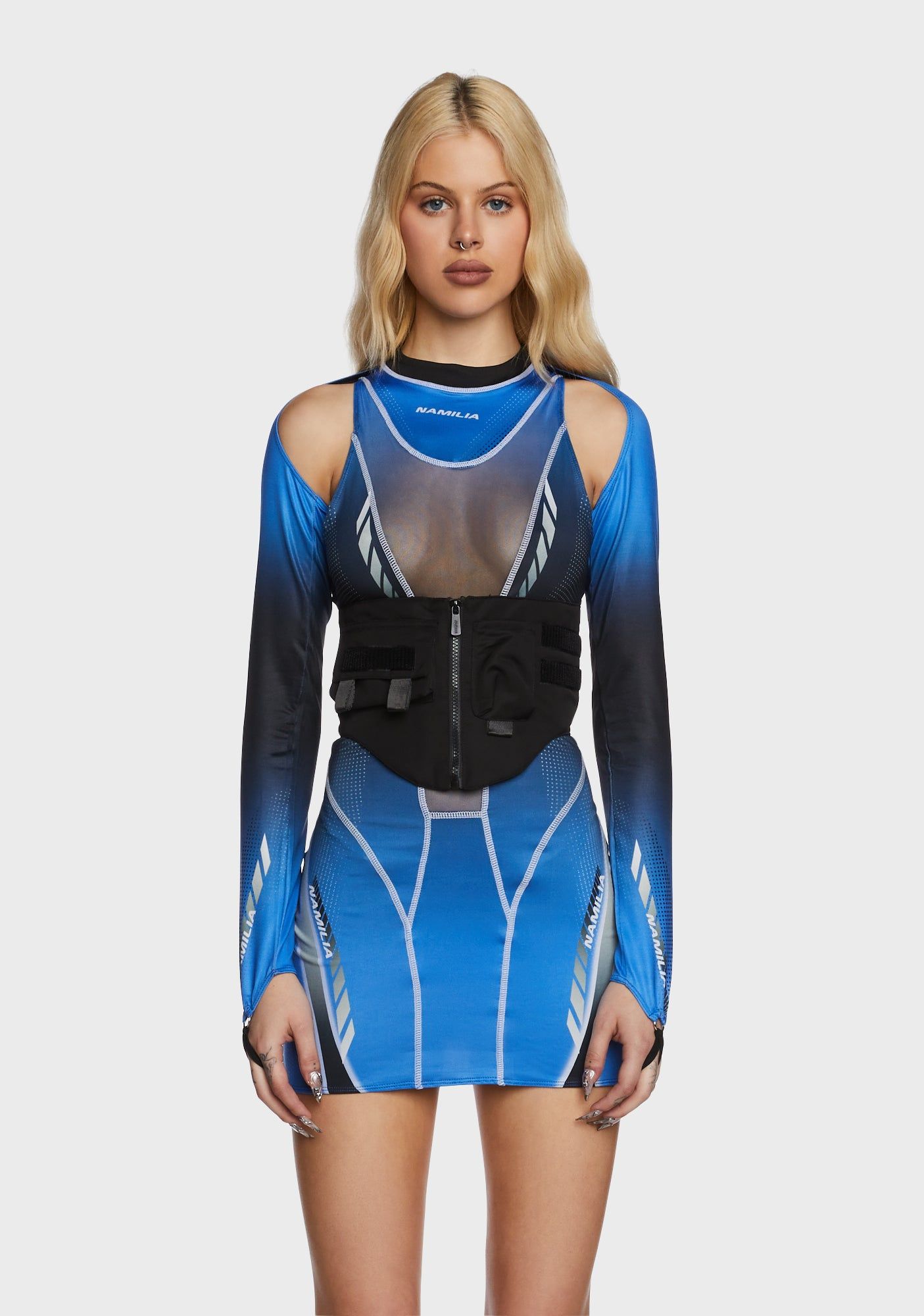 Corset Dress With Detachable Sleeves - Blue sold by Dolls Kill