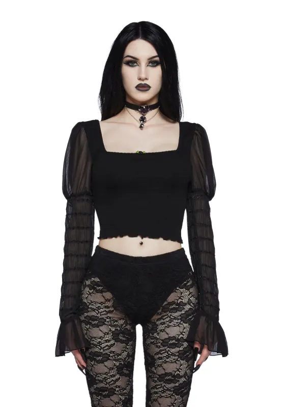 Devoted Dreams Long Sleeve Top - Black sold by Dolls Kill