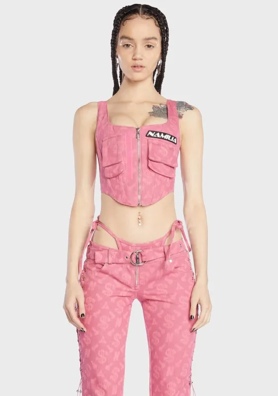 Pink Monogram Denim Corset Top sold by Dolls Kill
