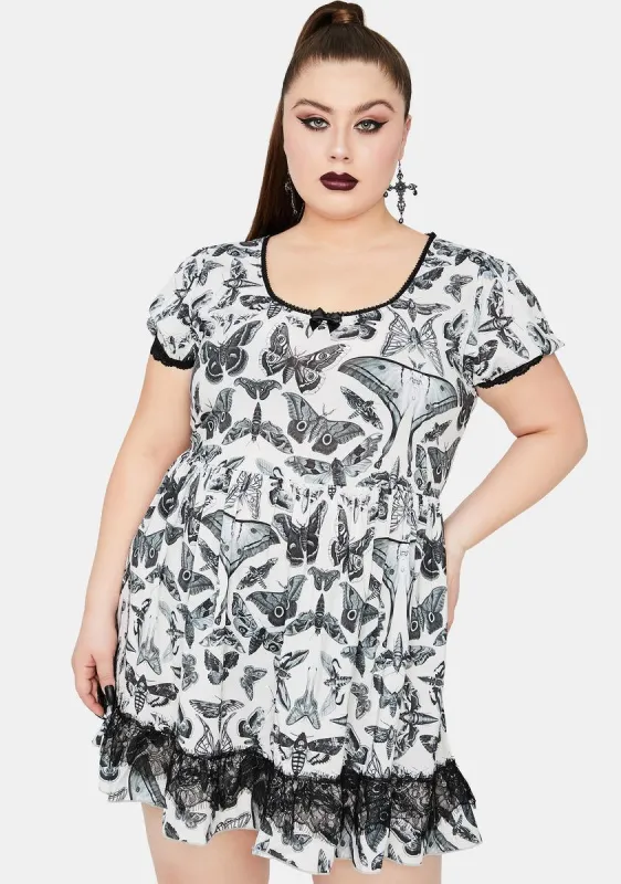 Divine Spirit World Lace Trim Moth Print Dress sold by Dolls Kill