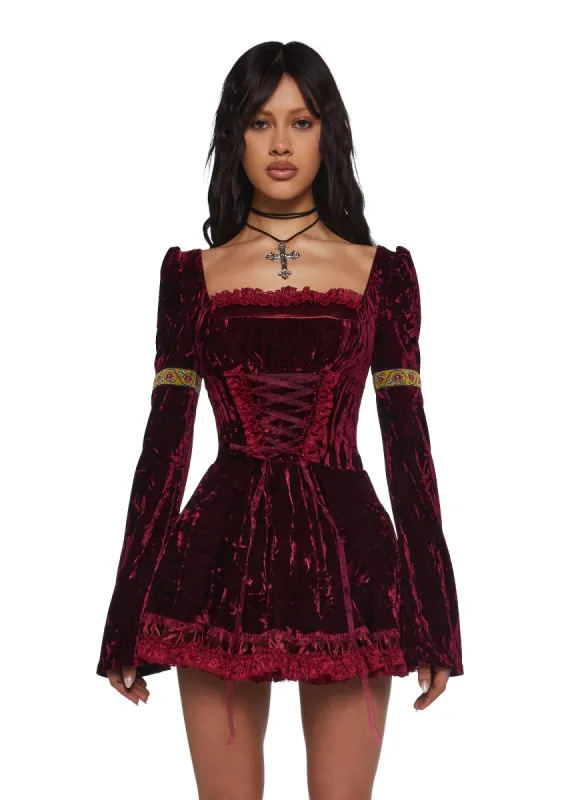 Myths N' Legends Mini Dress - Burgundy sold by Dolls Kill