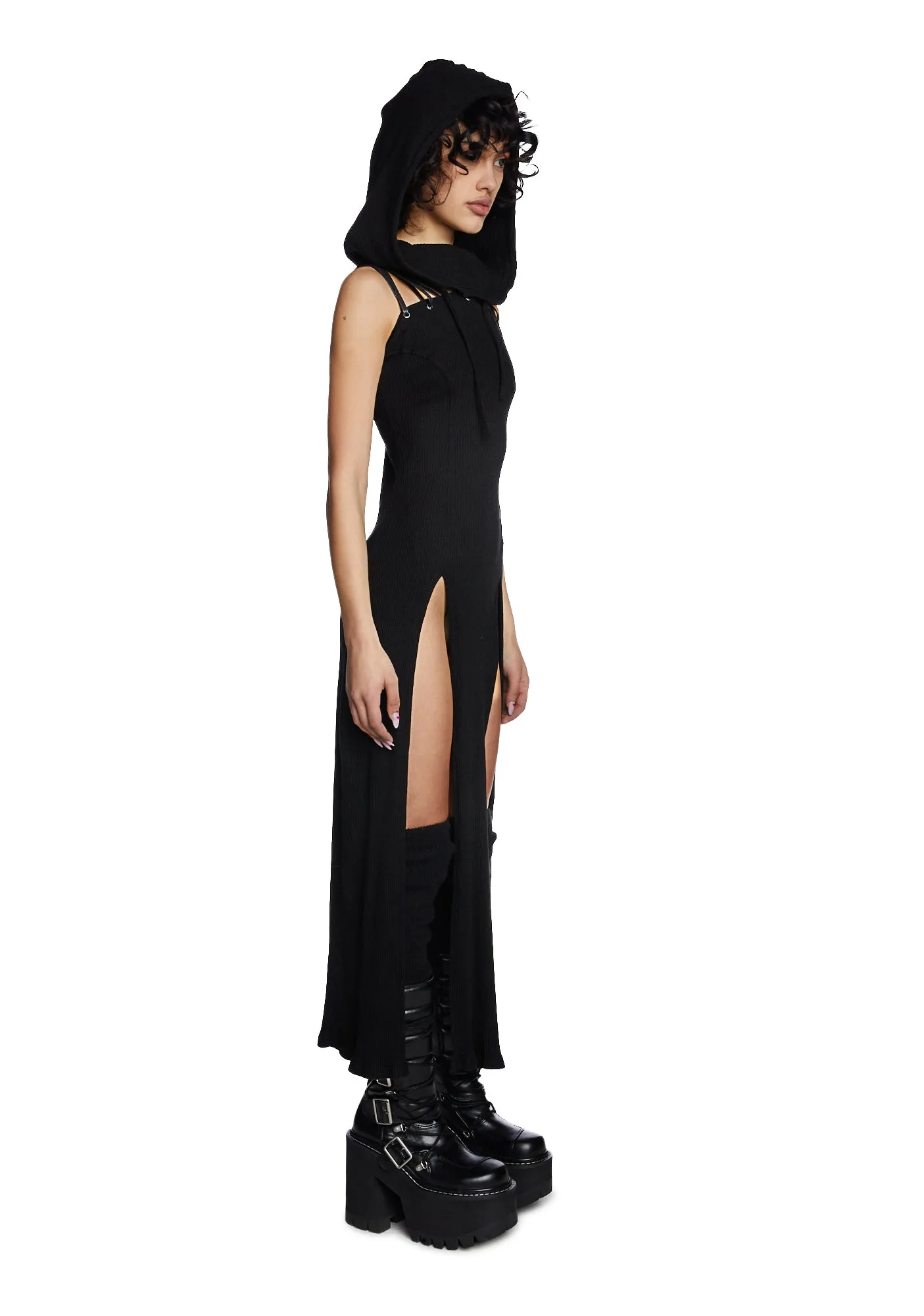 Modulation Black Hooded Maxi Dress sold by Dolls Kill product image thumbnail 5