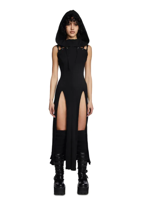 Modulation Black Hooded Maxi Dress sold by Dolls Kill