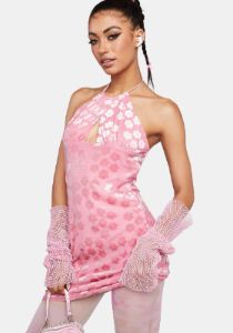Pink Floral Halter Mini Dress sold by Dolls Kill