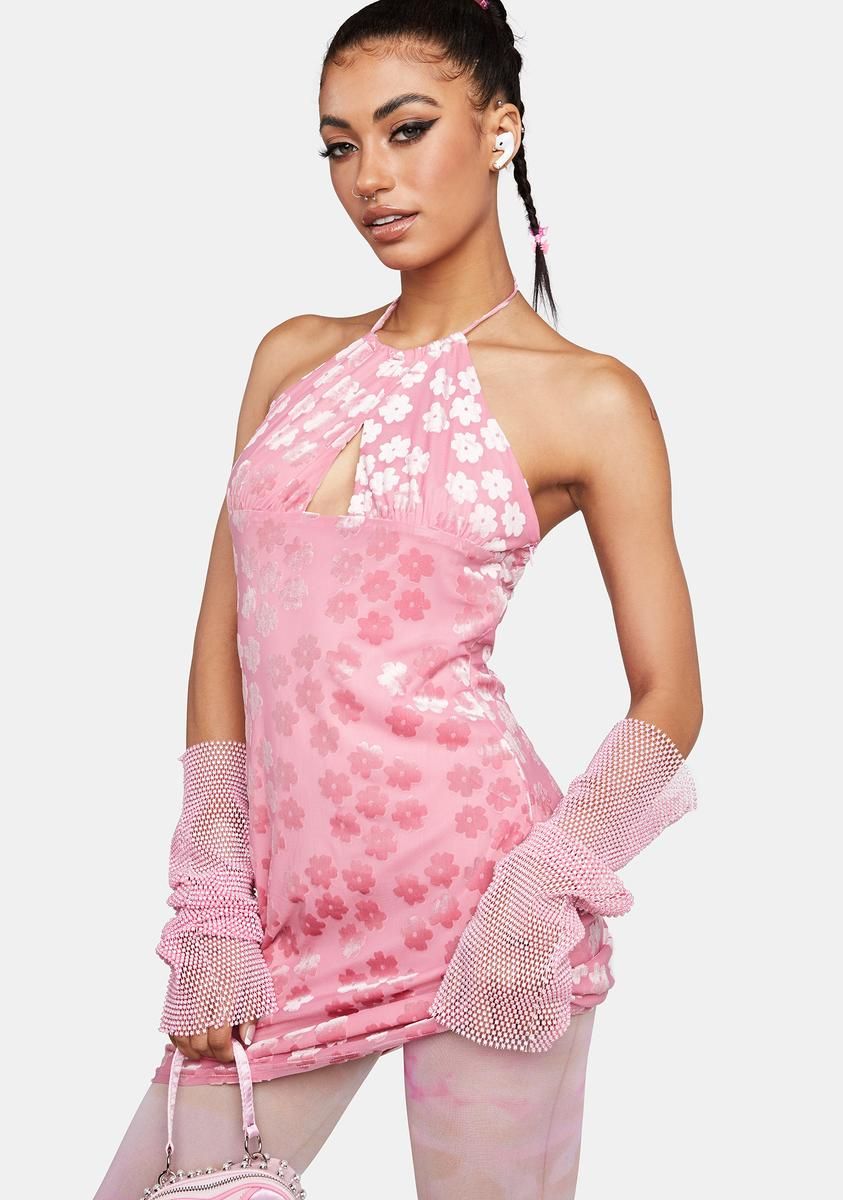 Pink Floral Halter Mini Dress sold by Dolls Kill product image thumbnail 2