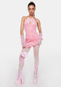 Pink Floral Halter Mini Dress sold by Dolls Kill