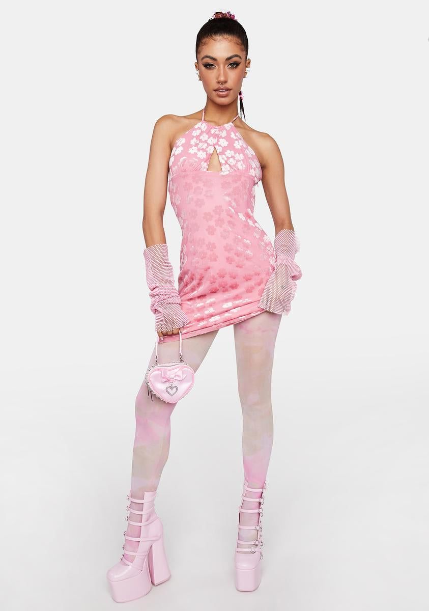 Pink Floral Halter Mini Dress sold by Dolls Kill product image thumbnail 3