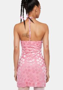 Pink Floral Halter Mini Dress sold by Dolls Kill