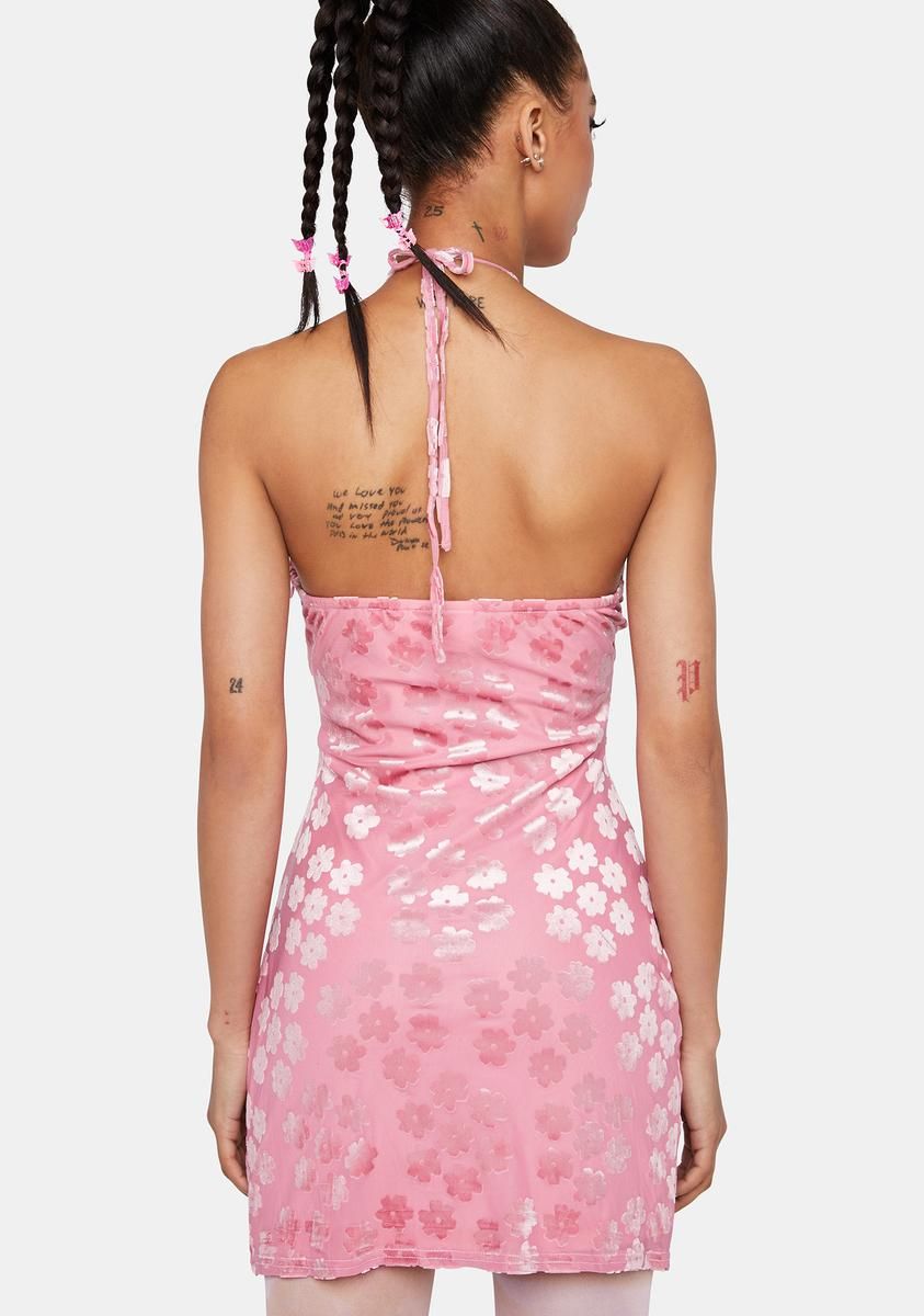 Pink Floral Halter Mini Dress sold by Dolls Kill product image thumbnail 4