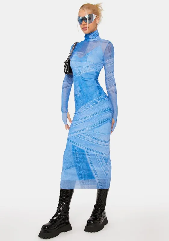 Denim Print Shailene Maxi Dress sold by Dolls Kill