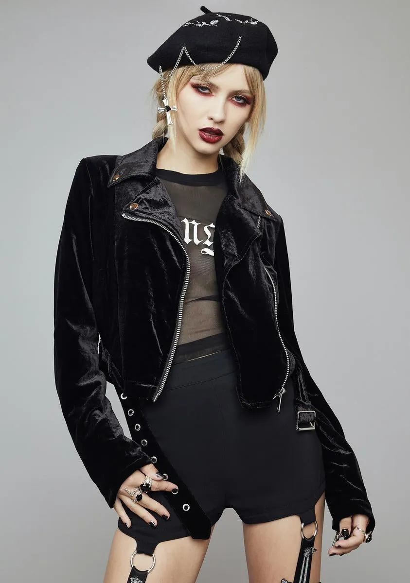 Moonlight Rider Velvet Moto Jacket sold by Dolls Kill