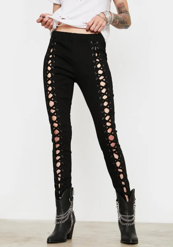 Damned Darling Lace-Up Jeggings sold by Dolls Kill
