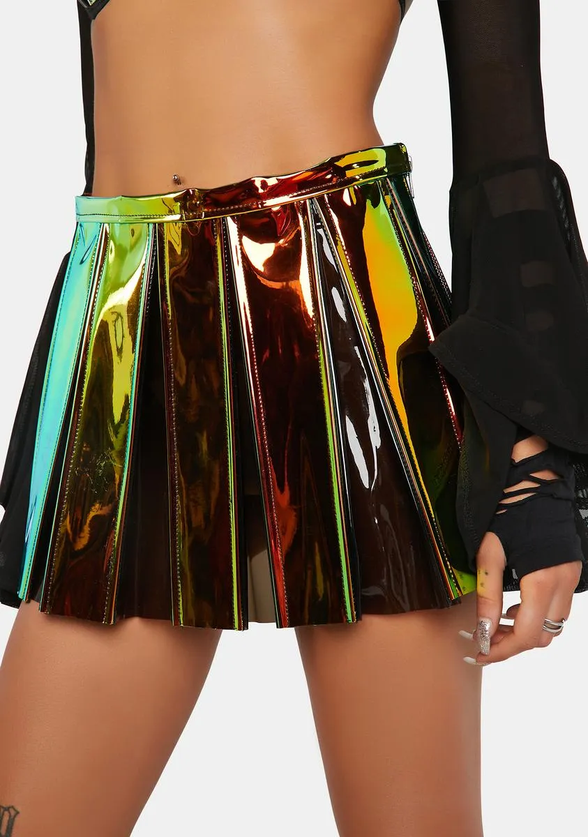 Brimstone Smoke Pleated Vinyl Skirt sold by Dolls Kill