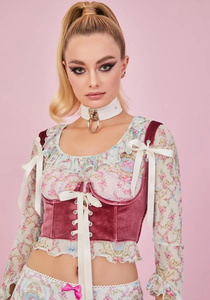 Blush My Beloved Velvet Underbust Corset Top sold by Dolls Kill