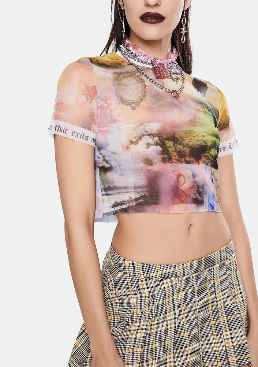 Scenic Print Mesh Crop Top sold by Dolls Kill