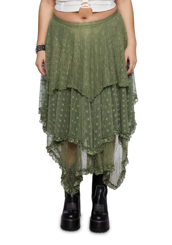 Plus Ethereal Woodlands Maxi Skirt - Green sold by Dolls Kill