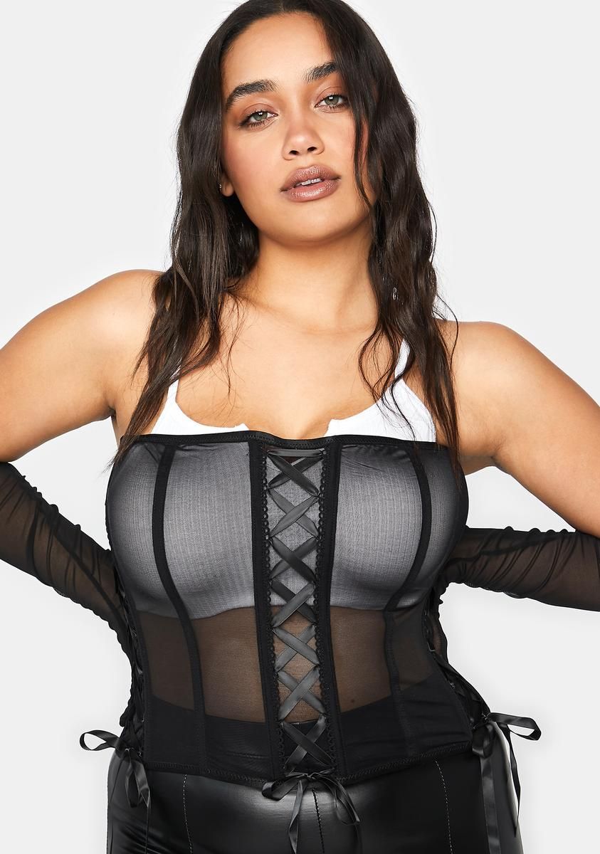 Plus Think Of Me Sheer Corset Top sold by Dolls Kill