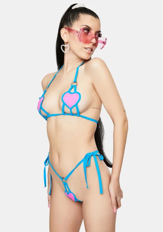 Neon Heart Strappy Lingerie Set sold by Dolls Kill