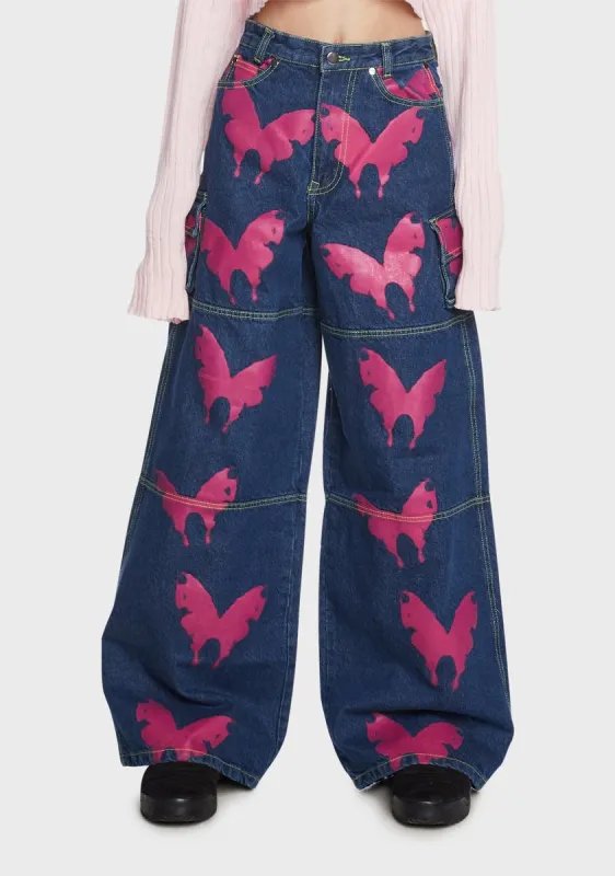 Wide Leg Butterfly Jeans sold by Dolls Kill