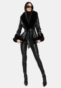 Kenzy Faux Fur Trim Peplum Coat sold by Dolls Kill