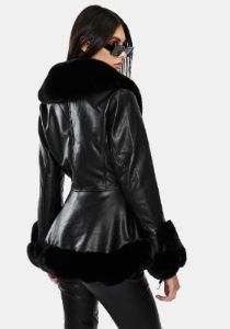 Kenzy Faux Fur Trim Peplum Coat sold by Dolls Kill