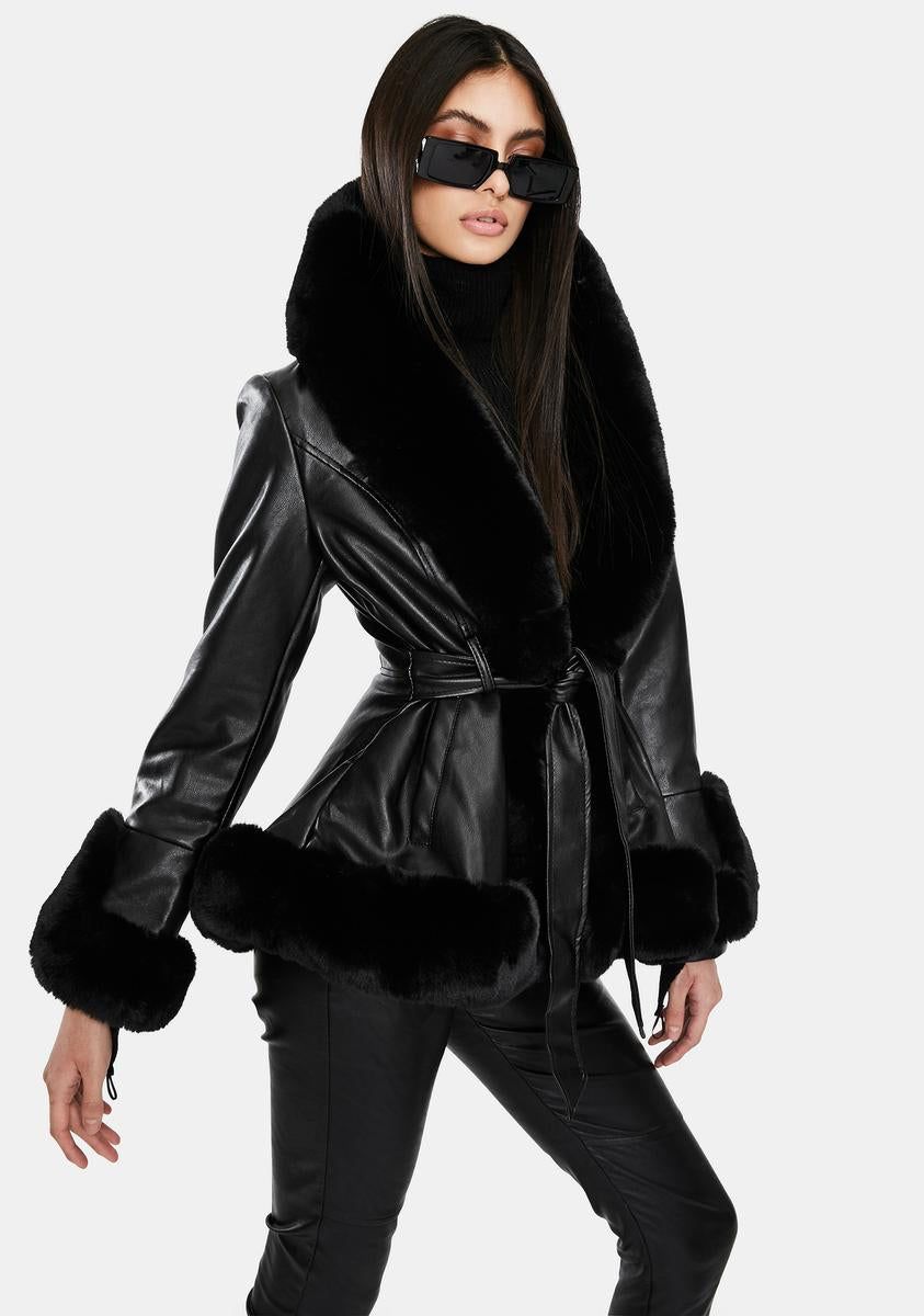 Kenzy Faux Fur Trim Peplum Coat sold by Dolls Kill
