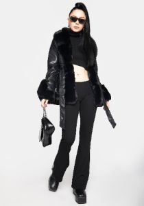 Kenzy Faux Fur Trim Peplum Coat sold by Dolls Kill